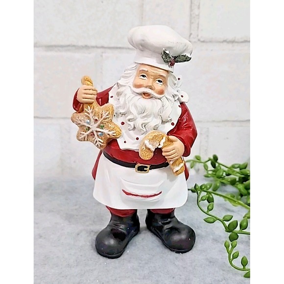 Baker Santa Claus Chef Figurine Gingerbread Cookies Table Decor‎ 6.5" Christmas - Picture 1 of 6
